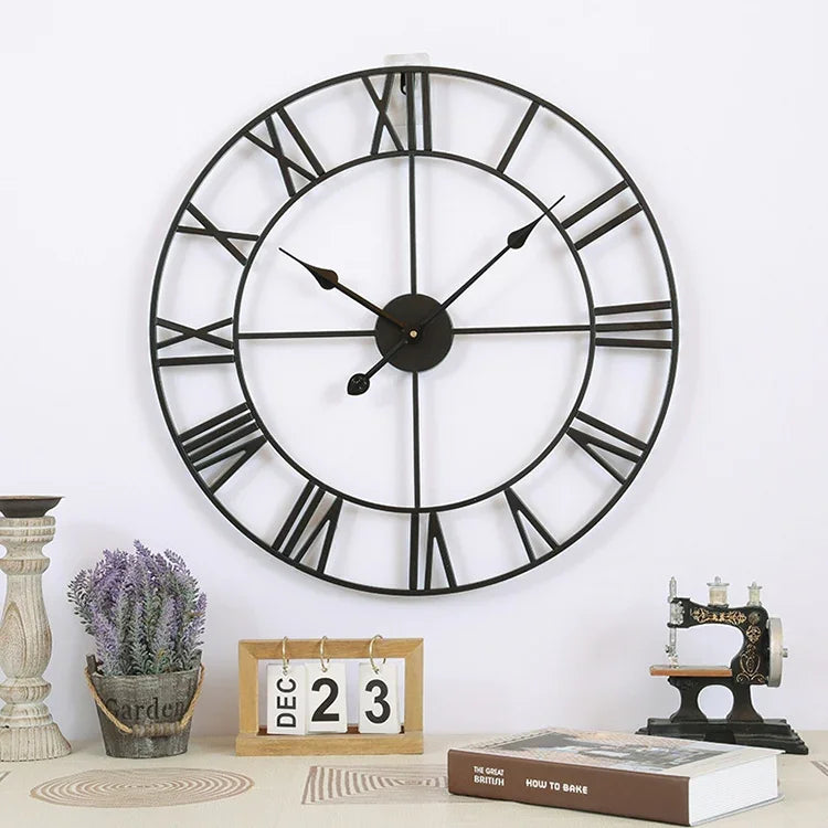 80cm Retro Wohnzimmer Eisen Rund Römische Ziffer Stumme Dekorative Wanduhr, 80cm