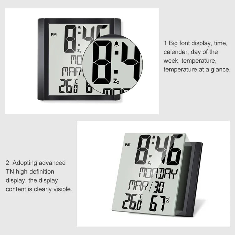 TS-8608 Multifunktions-Großbildschirm-Uhr Haushalt Kreatives Thermometer Hygrometer, TS-8608