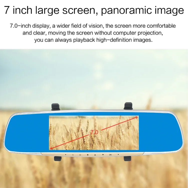 V100 7-Zoll-LCD-Touchscreen-Rückspiegel-Autorecorder mit separater Kamera, 170 Grad Weitwinkel, unterstützt Nachtsicht/Loop-Video/Bewegungserkennung/G-Sensor/TF-Karte, 7 Zoll