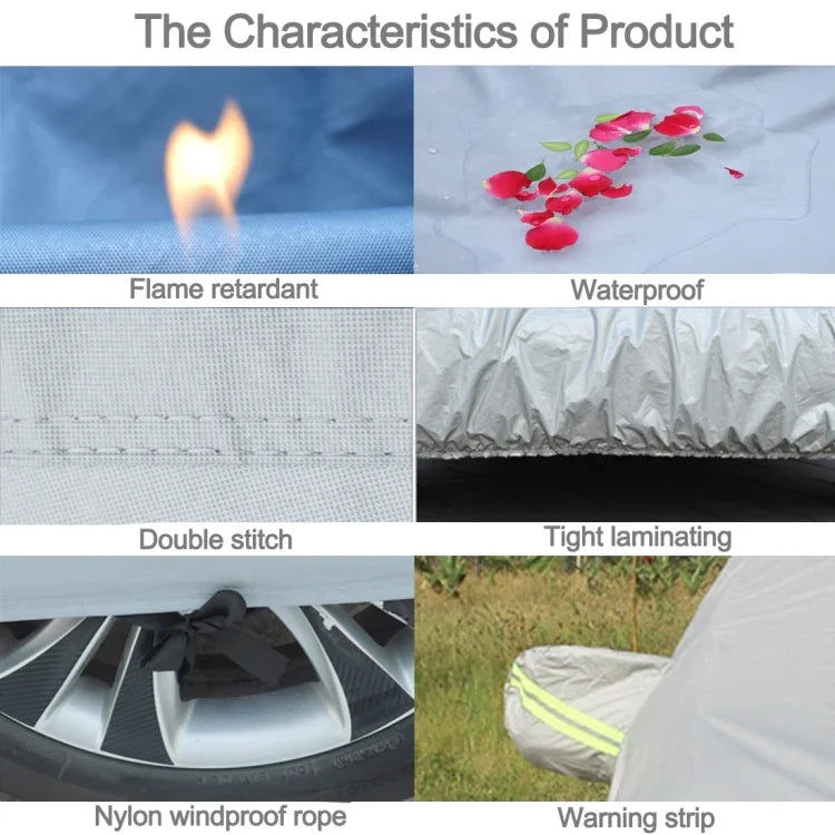 Oxford Stoff Staubdichte Wasserdichte Sonnenschutz Flammhemmende Atmungsaktive Indoor Outdoor Vollständige Autoabdeckung Sonnenschutz UV Schnee Staubdicht Schutz SUV Autoabdeckung mit Warnstreifen, Passend für Autos bis zu 5,1 m (199 Zoll) Länge