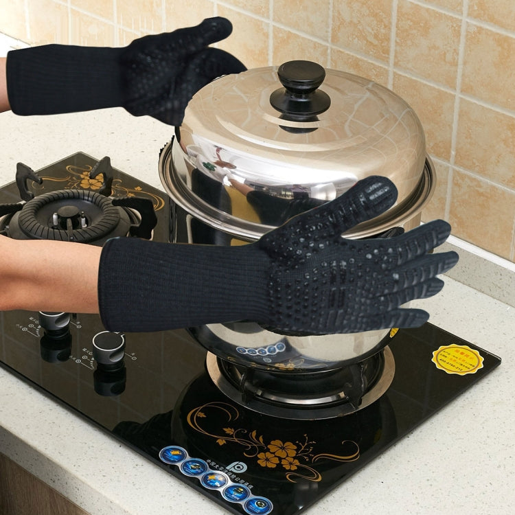 Silikon-Baumwoll-Mikrowellen-Ofenhandschuhe, Hitzebeständigkeit: 500 Grad C, Länge: 32 cm, Deyan, Deyan Rotstreifen