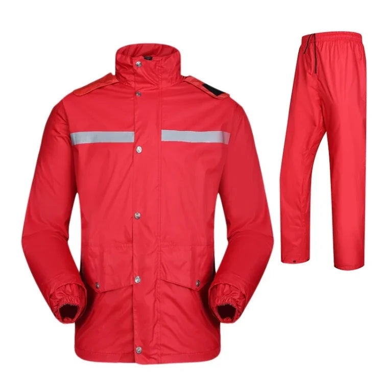 Robuster reflektierender Motorrad-Regenmantel zweiteilig, Hose, Reitanzug, Elektrofahrrad, winddicht, wasserdicht, Regenbekleidung für Erwachsene, Größe: XL (Rot), Größe: XL