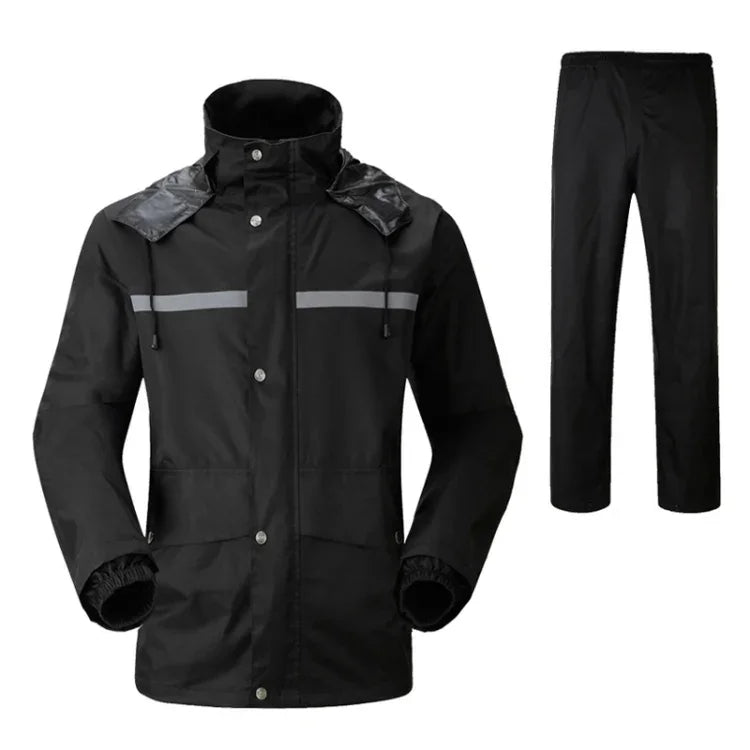 Strapazierfähiger Reflektierender Motorrad-Regenanzug, Hose, zum Radfahren, Elektrofahrrad, Winddicht, Wasserdicht, Regenbekleidung für Erwachsene, Größe: L (Schwarz), Größe: L
