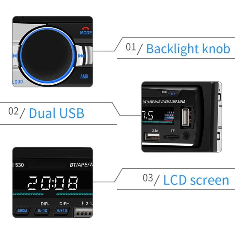 SWM-530 12V Universal Auto Doppel-USB-Ladegerät Radio Receiver MP3-Player, unterstützt FM & Bluetooth mit Fernbedienung, SWM-530