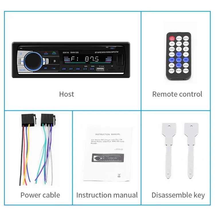 SWM-530 12V Universal Auto Doppel-USB-Ladegerät Radio Receiver MP3-Player, unterstützt FM & Bluetooth mit Fernbedienung, SWM-530