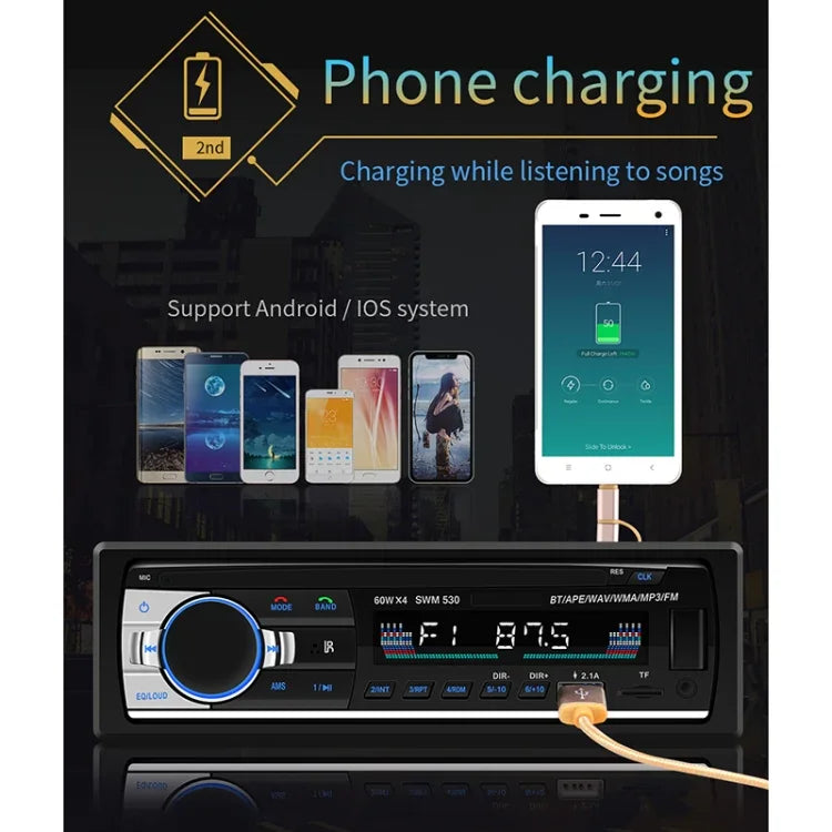 SWM-530 12V Universal Auto Doppel-USB-Ladegerät Radio Receiver MP3-Player, unterstützt FM & Bluetooth mit Fernbedienung, SWM-530