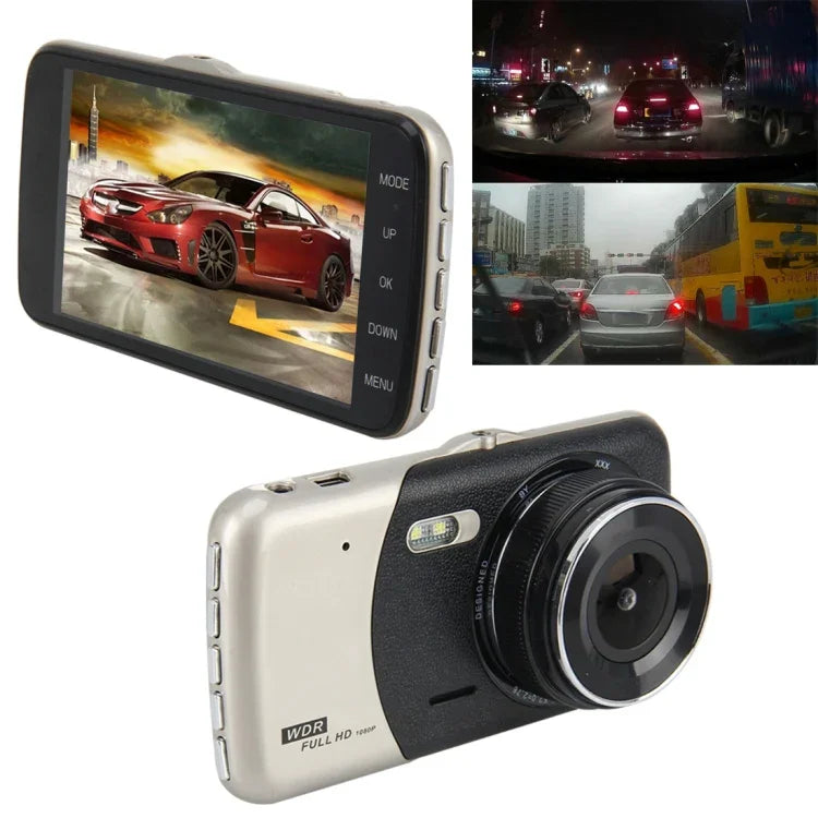 4 Zoll HD-Videoaufzeichnung HD Display Auto-Recorder mit separater F2.0 Kamera, 12 MP 170 Grad Weitwinkel/Rückfahrkamera-Loop-Aufzeichnung/G-Sensor-Aufzeichnung/WDR Full HD/Frontkamera 1080P/Rückkamera 720P/unterstützt 32G TF-Karte, 4 Zoll
