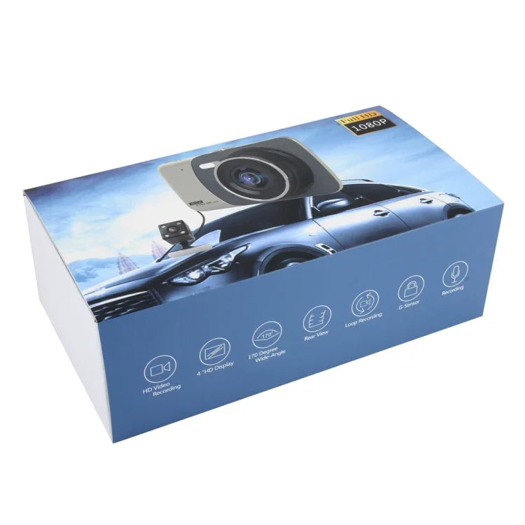 4 Zoll HD-Videoaufzeichnung HD Display Auto-Recorder mit separater F2.0 Kamera, 12 MP 170 Grad Weitwinkel/Rückfahrkamera-Loop-Aufzeichnung/G-Sensor-Aufzeichnung/WDR Full HD/Frontkamera 1080P/Rückkamera 720P/unterstützt 32G TF-Karte, 4 Zoll