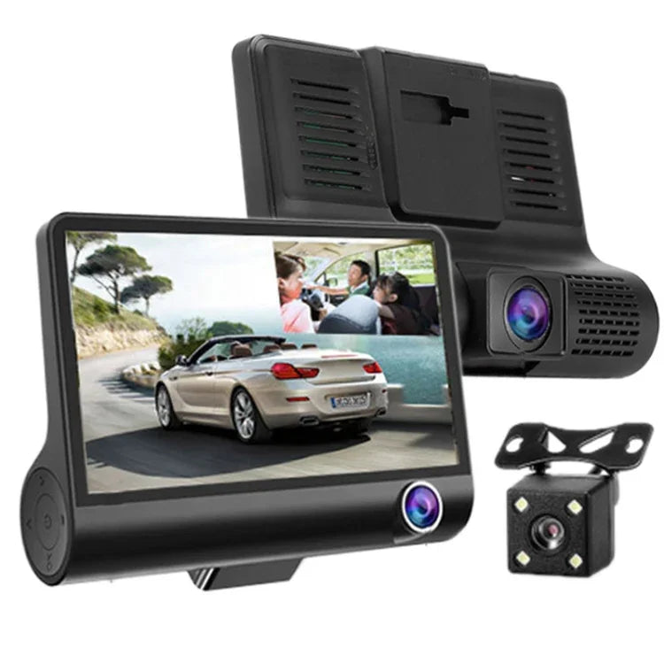 4,0 Zoll IPS-Bildschirm 5,0 Megapixel 170 Grad Weitwinkel Full HD 1080P 3 Kanäle Video Auto DVR, unterstützt Nachtsicht-Fülllicht / Rückfahrvisualisierung / TF-Karte (max. 32 GB) / G-Sensor / Bewegungserkennung, 170 Grad