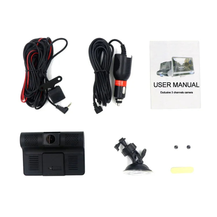 4,0 Zoll IPS-Bildschirm 5,0 Megapixel 170 Grad Weitwinkel Full HD 1080P 3 Kanäle Video Auto DVR, unterstützt Nachtsicht-Fülllicht / Rückfahrvisualisierung / TF-Karte (max. 32 GB) / G-Sensor / Bewegungserkennung, 170 Grad