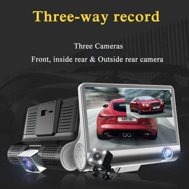 4,0 Zoll IPS-Bildschirm 5,0 Megapixel 170 Grad Weitwinkel Full HD 1080P 3 Kanäle Video Auto DVR, unterstützt Nachtsicht-Fülllicht / Rückfahrvisualisierung / TF-Karte (max. 32 GB) / G-Sensor / Bewegungserkennung, 170 Grad