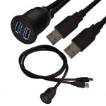 1m Flush Mount USB 3.0 Dock Car Ship Motorcycle Dashboard Panel Male to Female Data Waterproof Extension Cord, For Cable Length: 1m