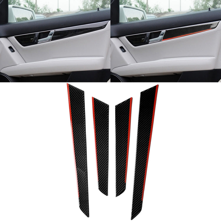 4 PCS Car Carbon Fiber Red Inner Door Panel Decorative Sticker for Mercedes-Benz W204 2007-2013, Red Inner Door Panel