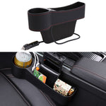 Car Multi-functional Driver Seat Console PU Leather Box Cigarette Lighter Charging Pocket Cup Holder Seat Gap Side Storage Box, Driver Seat
