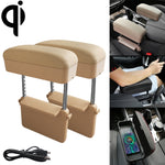 2 PCS Universal Car Wireless Qi Standard Charger PU Leather Wrapped Armrest Box Cushion Car Armrest Box Mat with Storage Box, 2pcs(Beige), 2pcs(Brown), 2pcs(Black Red), 2pcs(Black White), 2pcs(Grey)