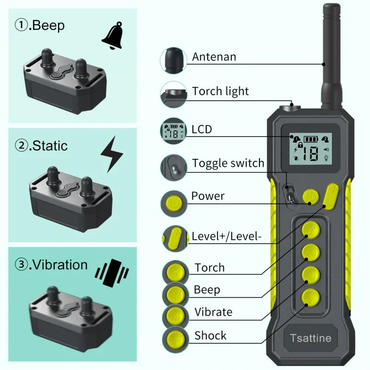 Tsattine T10 IP68 Wasserdichtes Hundetrainingsgerät (bis 2000 Fuß) mit LCD-Licht, T10