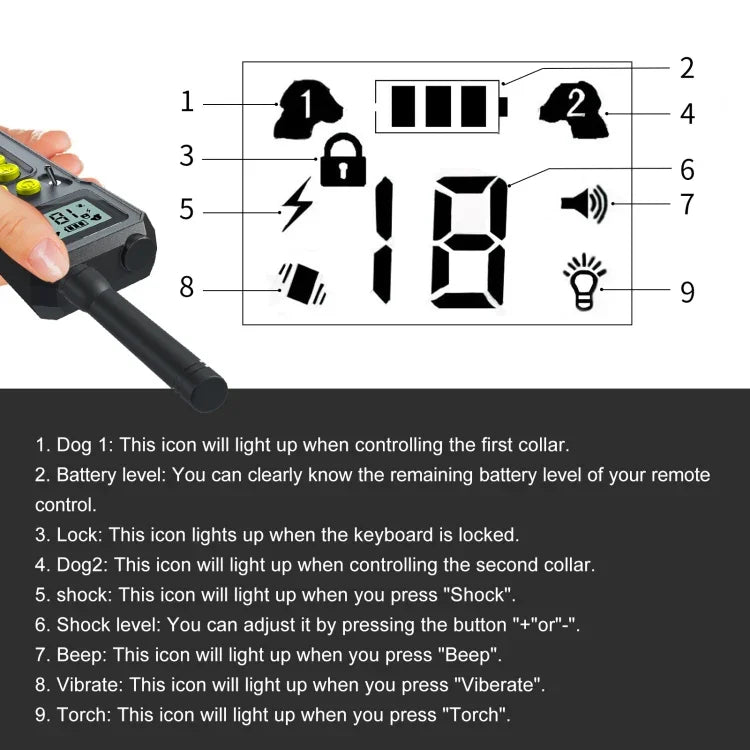 Tsattine T10 IP68 Wasserdichtes Hundetrainingsgerät (bis 2000 Fuß) mit LCD-Licht, T10