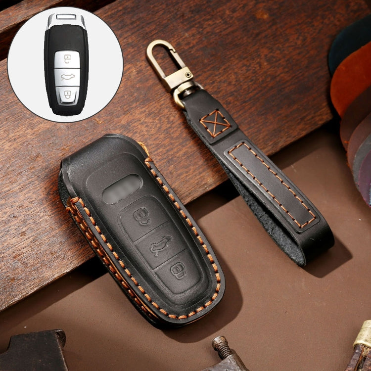 Hallmo Car Cowhide Leather Key Protective Cover Key Case for Audi A6L / A8L / A4 / A7 / A5 C Style, For Audi A6L C Style