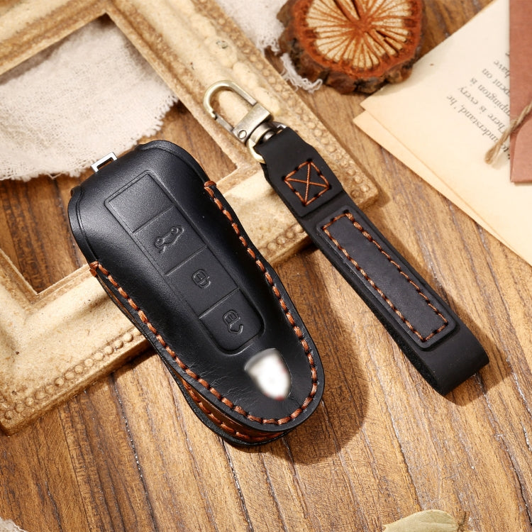Hallmo Car Cowhide Leather Key Protective Cover Key Case for Porsche Macan 718 2021 A Style, For Porsche Macan A Style