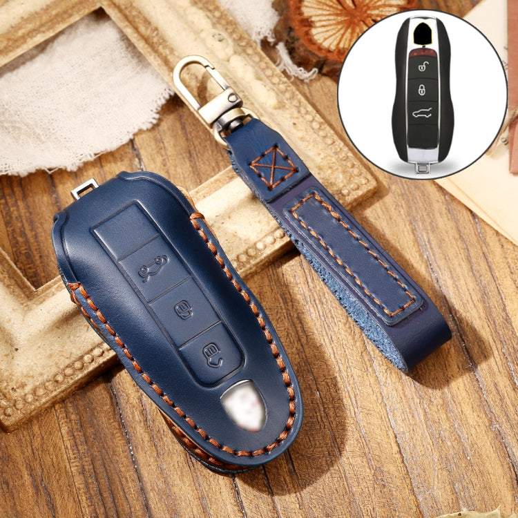 Hallmo Car Cowhide Leather Key Protective Cover Key Case for Porsche Macan 718 2021 A Style, For Porsche Macan A Style
