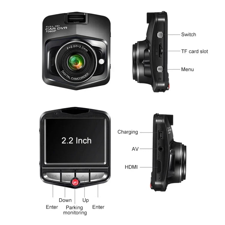 2,2 Zoll Auto 480P Einzelaufnahme Schild Fahrtenschreiber DVR Unterstützung Parküberwachung / Loop-Aufnahme (Schwarz), 2,2 Zoll