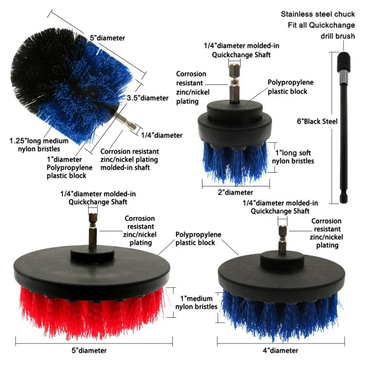 4 in 1 Floor Wall Window Glass Cleaning Descaling Electric Drill Brush Head Set, Random Color Delivery, 4 in 1