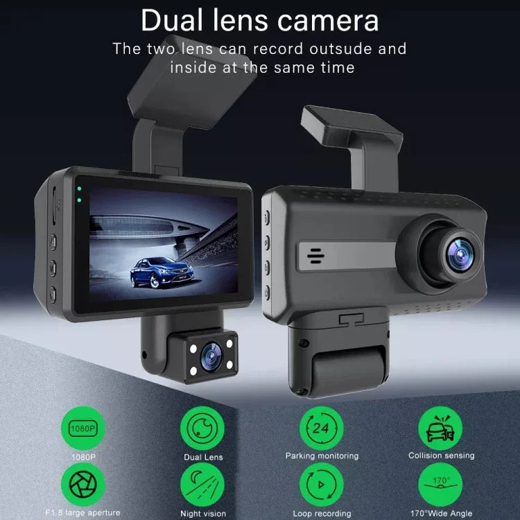 Doppel-Front- und Innenkamera, HD Infrarot Nachtsicht Auto Dashcam Fahrtenschreiber, Front und Innen