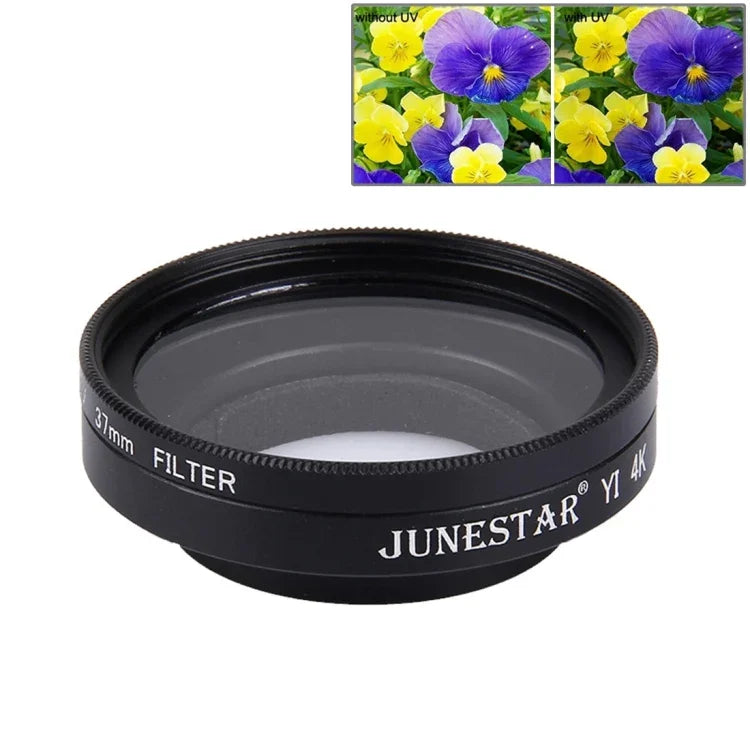 JUNESTAR für Xiaomi Xiaoyi Yi II 4K Sport-Action-Kamera: Professioneller 37-mm-UV-Filter + Objektivschutzkappe, UV-Filter + Objektivdeckel