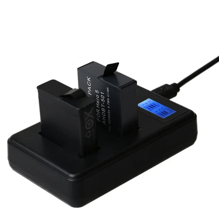 AHDBT-501 LCD-Bildschirm-Doppelakku-Ladegerät für GoPro HERO5 mit Anzeige der Ladekapazität, für GoPro HERO5