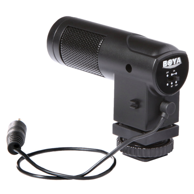 BOYA BY-V01 Stereo X/Y Kondensatormikrofon mit integriertem Stoßdämpfer-Kaltschuhhalter & Windschutz für Smartphones, DSLR-Kameras und Videokameras, BY-V01