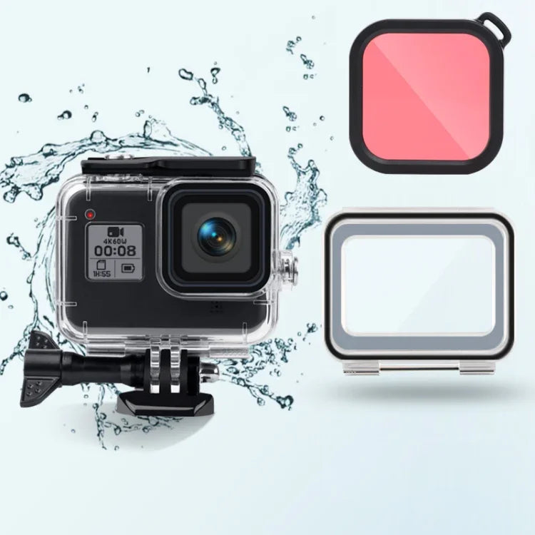 45m wasserdichtes Gehäuse + Touch-Backcover + Farbobjektivfilter für GoPro HERO8 Black, Gehäuse + Touch-Cover + Rosa Filter für GoPro8, Gehäuse + Touch-Cover + Lila Filter für GoPro8, Gehäuse + Touch-Cover + Roter Filter für GoPro8