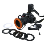 Runde LED-Taschenlampe mit 48 LEDs und 6 Adapterringen (49 mm/52 mm/55 mm/58 mm/62 mm/67 mm) für Makroobjektive