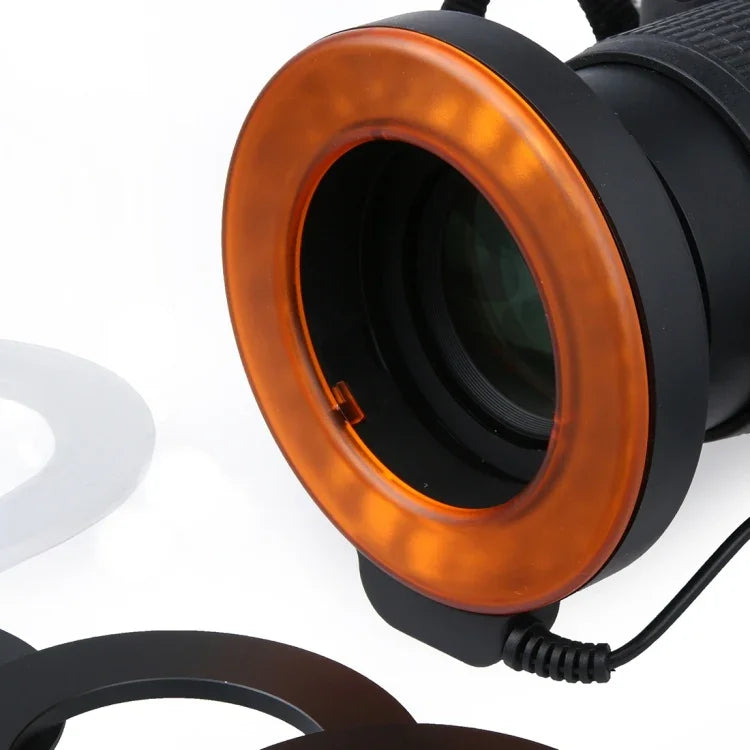 Runde LED-Taschenlampe mit 48 LEDs und 6 Adapterringen (49 mm/52 mm/55 mm/58 mm/62 mm/67 mm) für Makroobjektive