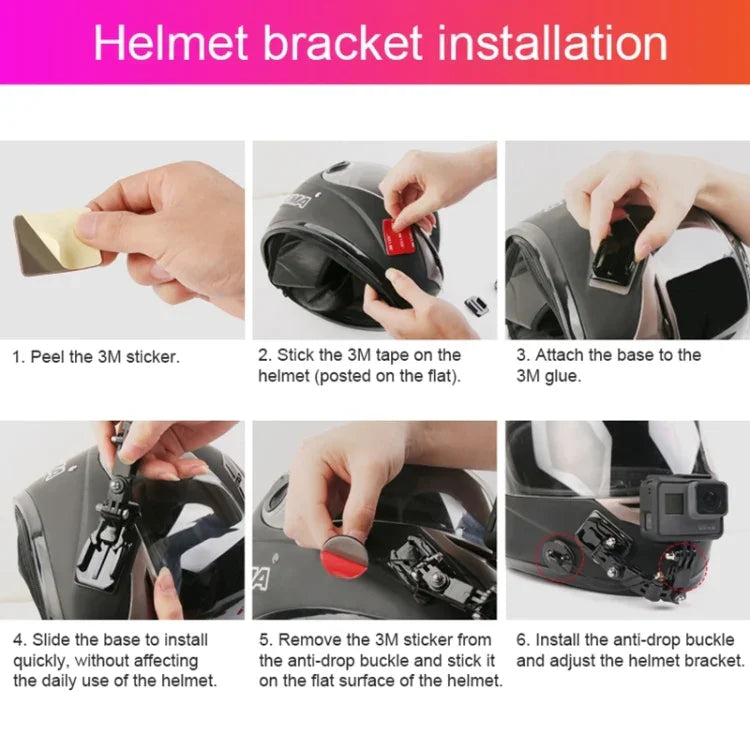 Fahrradhelm-Klebehalterung mit mehreren Gelenken, J-Haken-Schnallenhalterung und Schraube für GoPro, Insta360, DJI und andere Action-Kameras, Fahrradhelm-Kit
