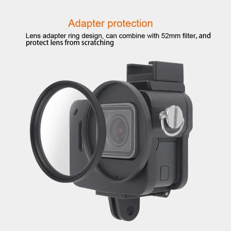 Gehäuse CNC-Aluminiumlegierung Schutzrahmen mit Sicherungsrahmen und 52 mm UV-Linse für GoPro HERO7 Black /6 /5, 52 mm UV Schwarz