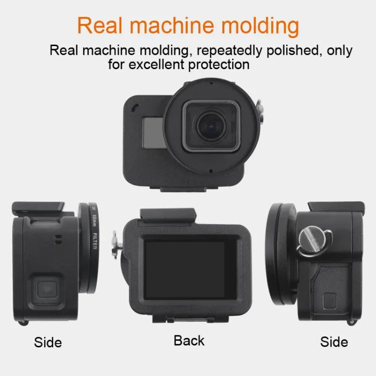 Gehäuse CNC-Aluminiumlegierung Schutzrahmen mit Sicherungsrahmen und 52 mm UV-Linse für GoPro HERO7 Black /6 /5, 52 mm UV Schwarz