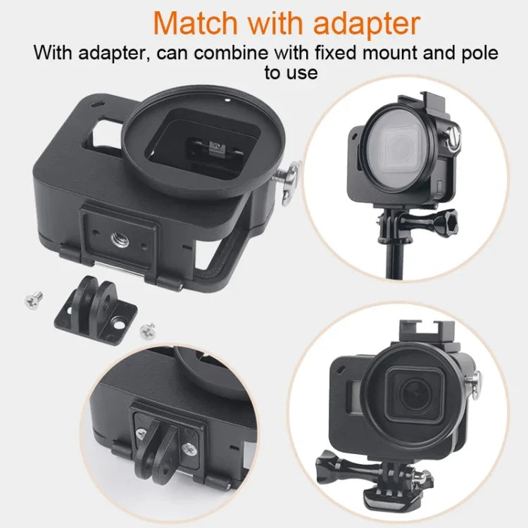 Gehäuse CNC-Aluminiumlegierung Schutzrahmen mit Sicherungsrahmen und 52 mm UV-Linse für GoPro HERO7 Black /6 /5, 52 mm UV Schwarz