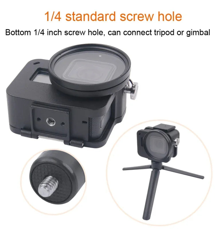 Gehäuse CNC-Aluminiumlegierung Schutzrahmen mit Sicherungsrahmen und 52 mm UV-Linse für GoPro HERO7 Black /6 /5, 52 mm UV Schwarz