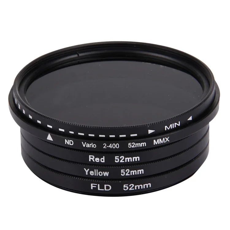 JUNESTAR 4-in-1 Profi-52-mm-Objektivfilter (ND2-400 + Rot + Gelb + FLD/Lila) für GoPro HERO5/4s/4/3+/3/2, Xiaomi Xiaoyi Yi I/II 4K und SJCAM Sport-Action-Kameras, 4-in-1-52-mm-Objektiv