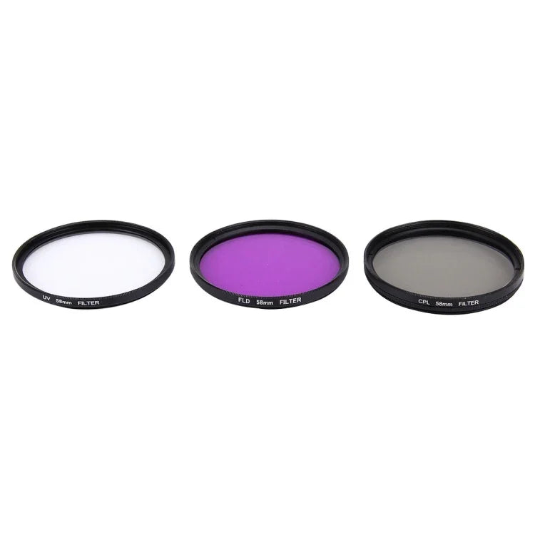 JUNESTAR 3-in-1 Profi-Objektivfilter 58 mm (CPL + UV + FLD / Lila) für GoPro &amp; Xiaomi Xiaoyi Yi Sport-Action-Kamera, 3 in 1