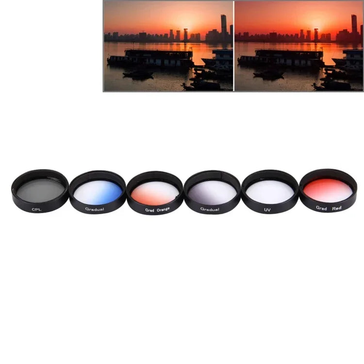 JUNESTAR 6-in-1 Profi-Objektivfilter (34 mm) mit CPL, UV-Filter, Verlaufsfilter in Rot, Orange, Blau und Grau für DJI Phantom 3 &amp; 4