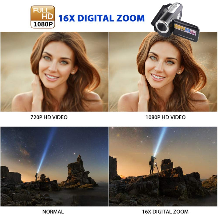 1280x720P HD 16X Digitalzoom 16,0 MP Digitale Videokamera mit 2,0-Zoll-LCD-Bildschirm