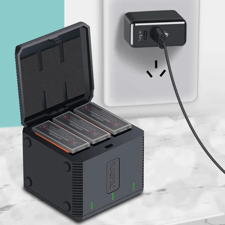 RUIGPRO USB-Dreifachakku-Ladegerät mit LED-Anzeige für DJI OSMO Action 1, Ladebox