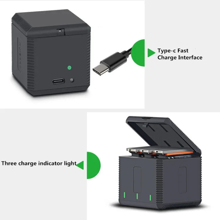 RUIGPRO USB-Dreifachakku-Ladegerät mit LED-Anzeige für DJI OSMO Action 1, Ladebox