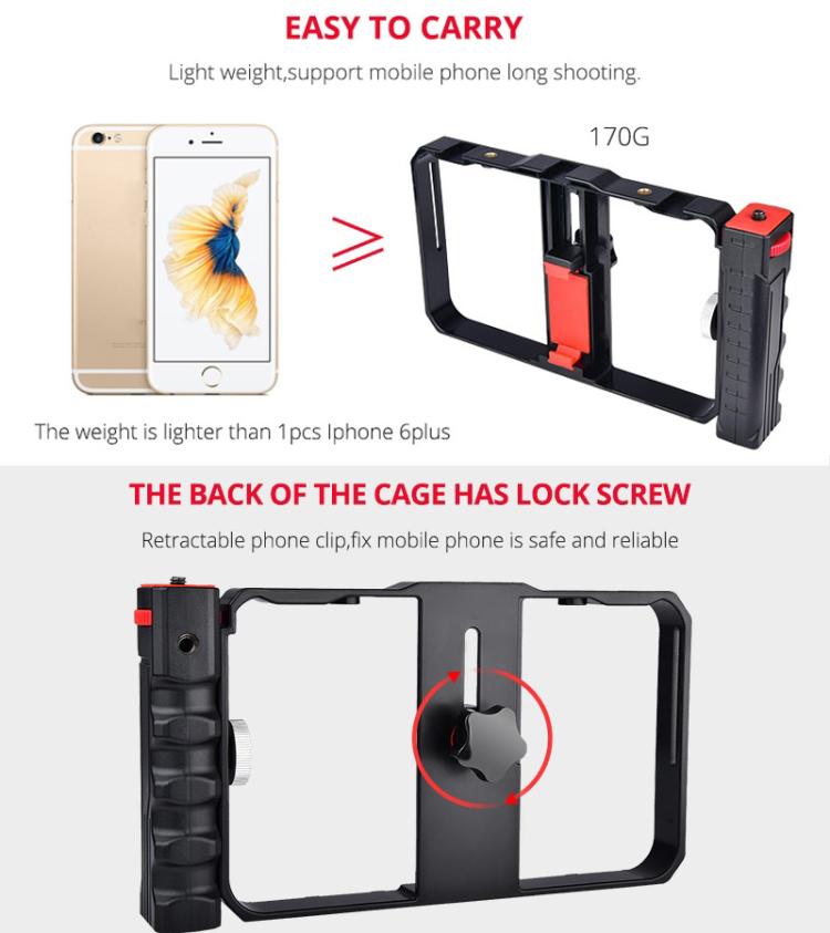 YLG0901B Vlogging Live-Übertragung Smartphone Kunststoffkäfig Video-Rig Filmaufnahme Griff-Stabilisator Halterung für iPhone, Galaxy, Huawei, Xiaomi, HTC, LG, Google und andere Smartphones, YLG0901B
