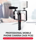 YLG0901B Vlogging Live-Übertragung Smartphone Kunststoffkäfig Video-Rig Filmaufnahme Griff-Stabilisator Halterung für iPhone, Galaxy, Huawei, Xiaomi, HTC, LG, Google und andere Smartphones, YLG0901B