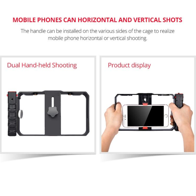 YLG0901B Vlogging Live-Übertragung Smartphone Kunststoffkäfig Video-Rig Filmaufnahme Griff-Stabilisator Halterung für iPhone, Galaxy, Huawei, Xiaomi, HTC, LG, Google und andere Smartphones, YLG0901B