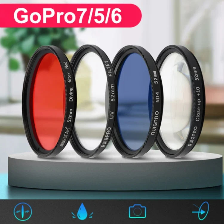 RUIGPRO professioneller 52-mm-8x-Sterneffekt-Objektivfilter für GoPro HERO 7/6/5 mit Filteradapterring und Objektivdeckel