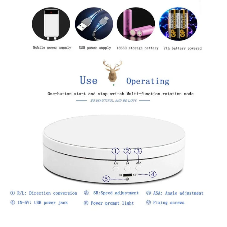 13,8 cm USB-Ladefunktion, intelligenter 360°-Drehteller, Displayständer, Video- und Fotozubehör, Tragkraft 3 kg