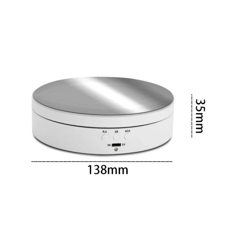13.8cm Mirror Style USB Charging Smart 360 Degree Rotating Turntable Display Stand Video Shooting Props Turntable for Photography, Load 3kg, 13.8cm Mirror/Powered by USB(W)